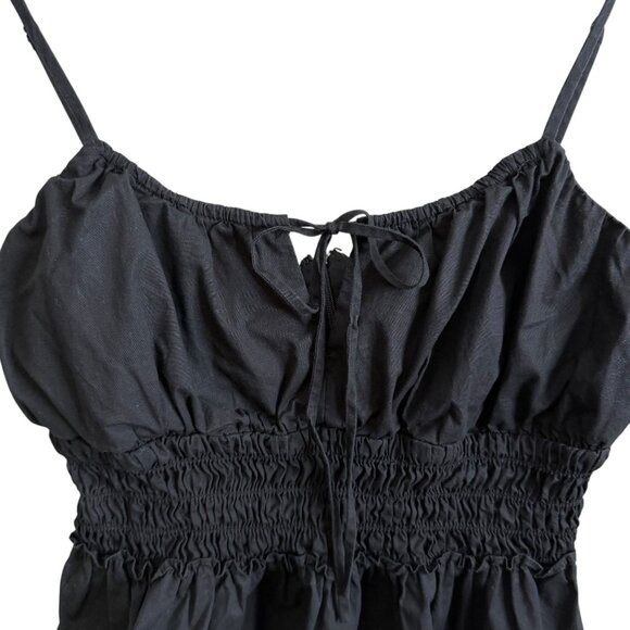 Wayf Smocked Crop Cami Tank Black Medium European Summer Cottagecore Romantic - Picture 3 of 6